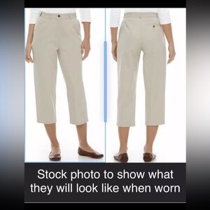 Women's Sz 14-LL Bean-Wrinkle Free-Comfort Waist-Crop Straight Leg-Pleated Pants